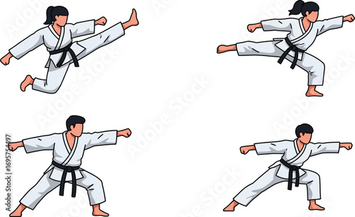 martial artist demonstrating various karate poses and techniques