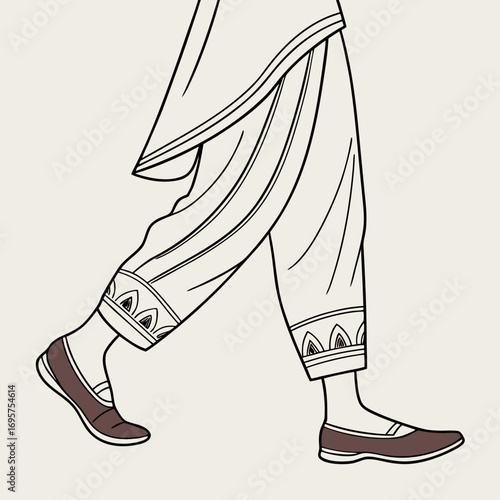 Illustration of a person wearing shalwar kameez and casual flat shoes