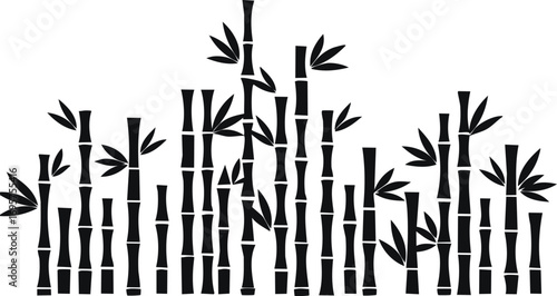 Wallpaper Mural Black bamboo stalks with leaves white Torontodigital.ca
