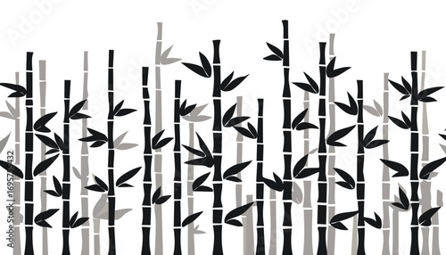 Black and grey bamboo stalks with leaves vector