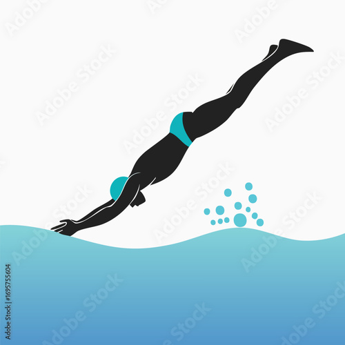 Swimmer Diving Silhouette, Aquatic Sport Graphic