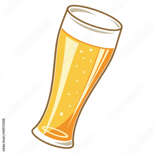 Refreshing foamy beer in a pilsner glass with a brown outline sits against a transparent backdrop