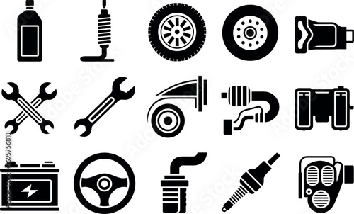 Collection of automotive parts icons for car maintenance and repair services