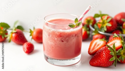 Wallpaper Mural Refreshing pink strawberry smoothie in a glass against a clean white background,  healthy, smoothie Torontodigital.ca