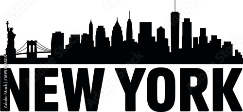 Iconic new york city skyline silhouette with bold text symbolizing urban excitement and culture