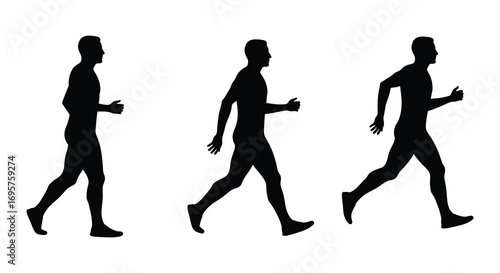 three men running in different poses silhouette