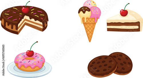 delicious desserts featuring cake ice cream cookies and donut