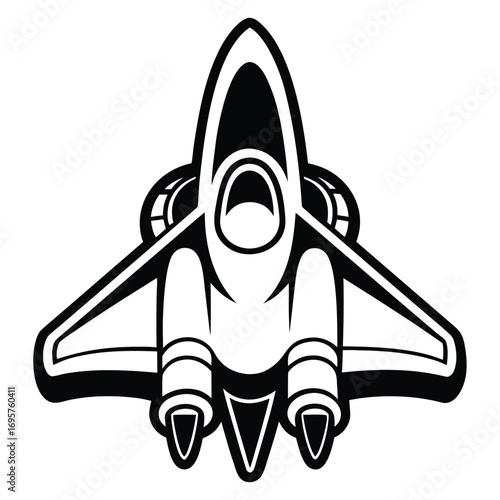 Stylized Space Shuttle Illustration, Black and White Vehicle on White Background