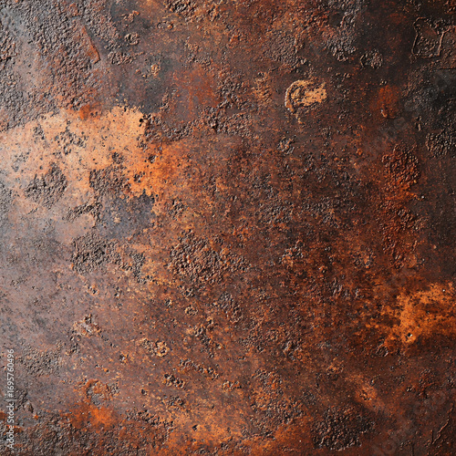 Rusty metal surface with corroded texture in dark brown and orange tones showing natural oxidation patterns
