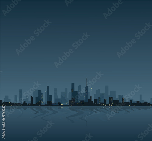 Set of cityscape background. Skyline silhouettes. Modern architecture. Horizontal banner with megapolis panorama. Building icon. Vector illustration. City silhouettes
