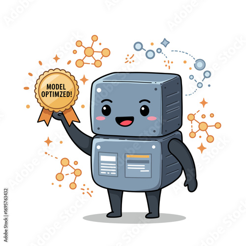 Elite AI Robot Vector Illustration Celebrating Successful Machine Learning Model Optimization
