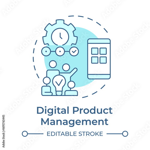 Wallpaper Mural Digital product management soft blue concept icon. Smartphone app, teamwork organization. Round shape line illustration. Abstract idea. Graphic design. Easy to use in infographic, presentation Torontodigital.ca