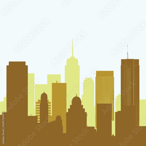 Set of cityscape background. Skyline silhouettes. Modern architecture. Horizontal banner with megapolis panorama. Building icon. Vector illustration. City silhouettes