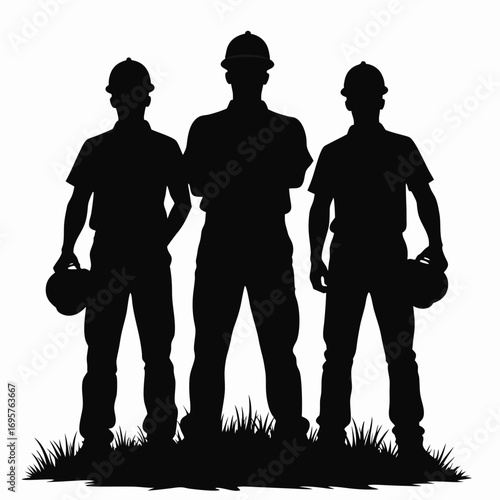 Three construction workers silhouettes with arms at sides