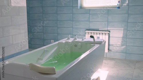 Hydrogen sulfide bath in a bright bathroom.