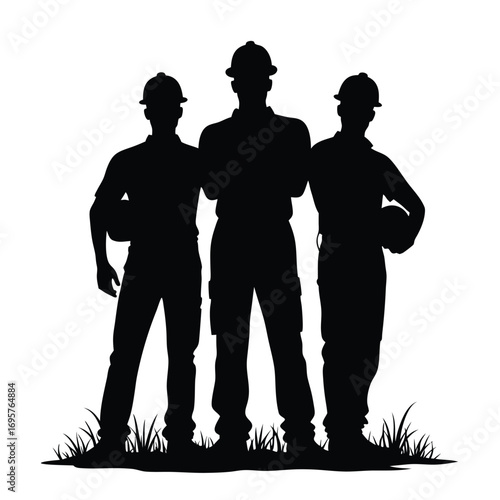 Three construction workers silhouettes with folded arms
