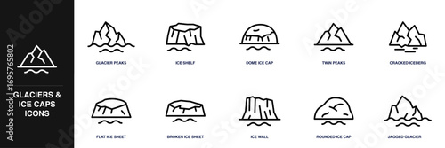Glaciers & Ice Caps Line Icon Set