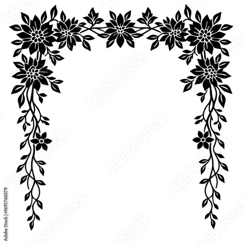 black and white floral frame, frame, floral, flower, vector, leaf, design, border, decoration, pattern, illustration, nature, plant, art, silhouette, ornament, vintage, tree, branch, card, black, spri