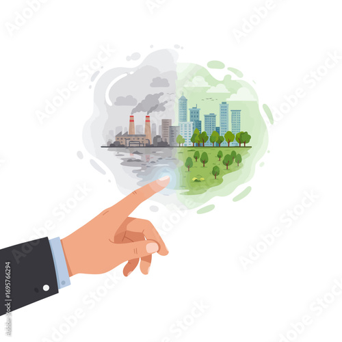 Embracing a Green Future: Vector Illustration of Environmental Choice and Sustainable City Transformation