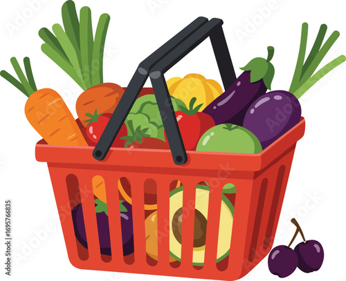 a basket filled with fresh vegetables and fruits