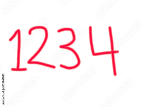 Red numbers 1234 written on transparent background