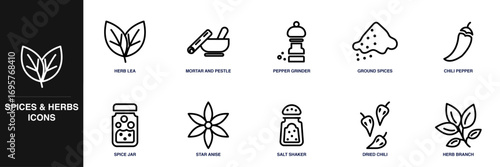 Spices & Herbs Line Icon Set