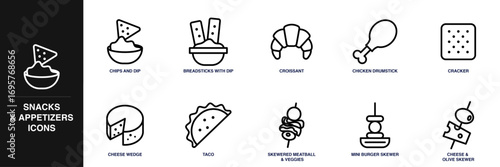 Snacks & Appetizers Line Icon Set