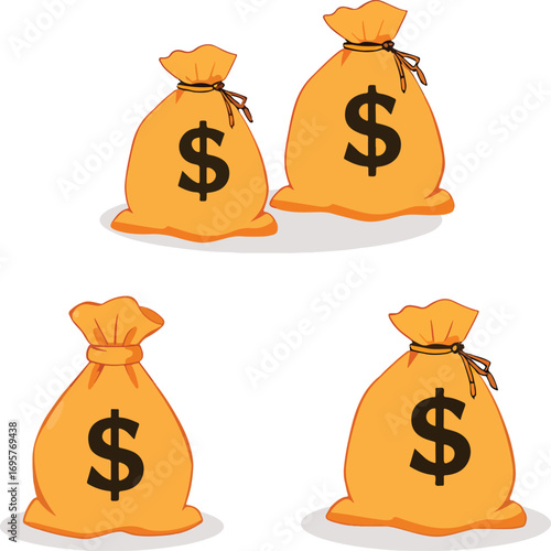 Money bag vector illustration, cash sack with dollar sign, wealth finance savings banking investment profit currency deposit concept design