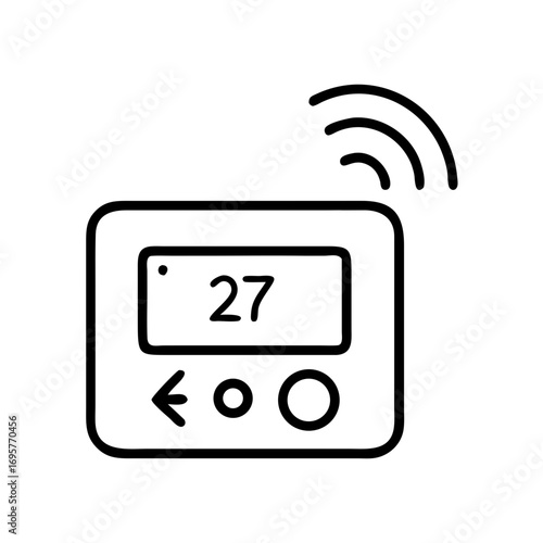 Smart thermostat displaying temperature with wireless signal icon  