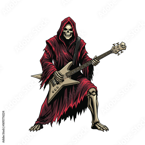 Grim Reaper Playing electic Guitar Illustration