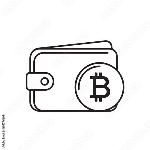 Bitcoin wallet line icon. crypto currency virtual wallet symbol for app, ui and website. vector illustration on transparent background.
