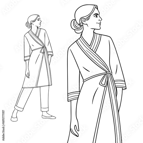Illustration of a woman wearing a wrap top and pants