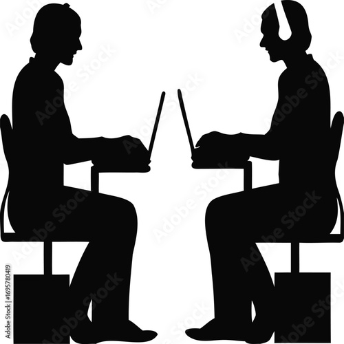 Black and White Silhouette of a Team Collaborating Isolated Vector Illustration, Minimal Line Drawing of Group Working Together, Hand Drawn Office Team Outline, Teamwork and Collaboration Line Art 