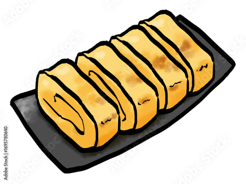 卵焼きのイラスト （筆タッチ） シンプル / Japanese Rolled Omelette (Tamagoyaki) – Hand-drawn Brush Style Illustration