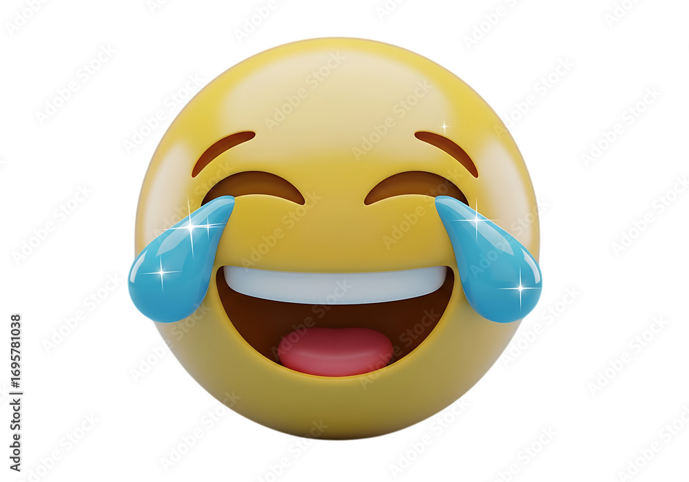 Fototapeta premium Laughing emoji with tears of joy rendered 3d with high detail