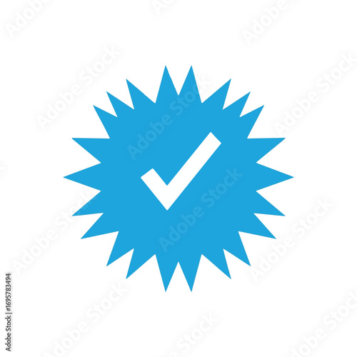 Blue tick verified social media account icon. approved profile sign. white tick in rounded corner star. vector illustration on transparent background.