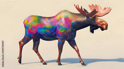 Colorful Painted Moose Illustration