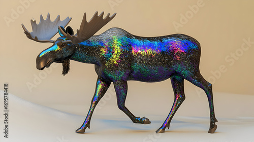 Pixel Art Moose With Iridescent Fur