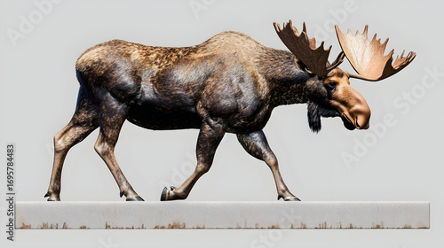 Pixelated Moose Walking On Gray Platform