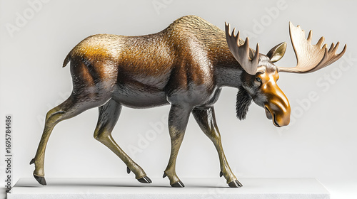 Brown Moose Sculpture With Antlers On Display