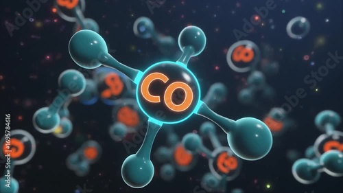 Animated Carbon Monoxide Molecules Floating in Digital Space