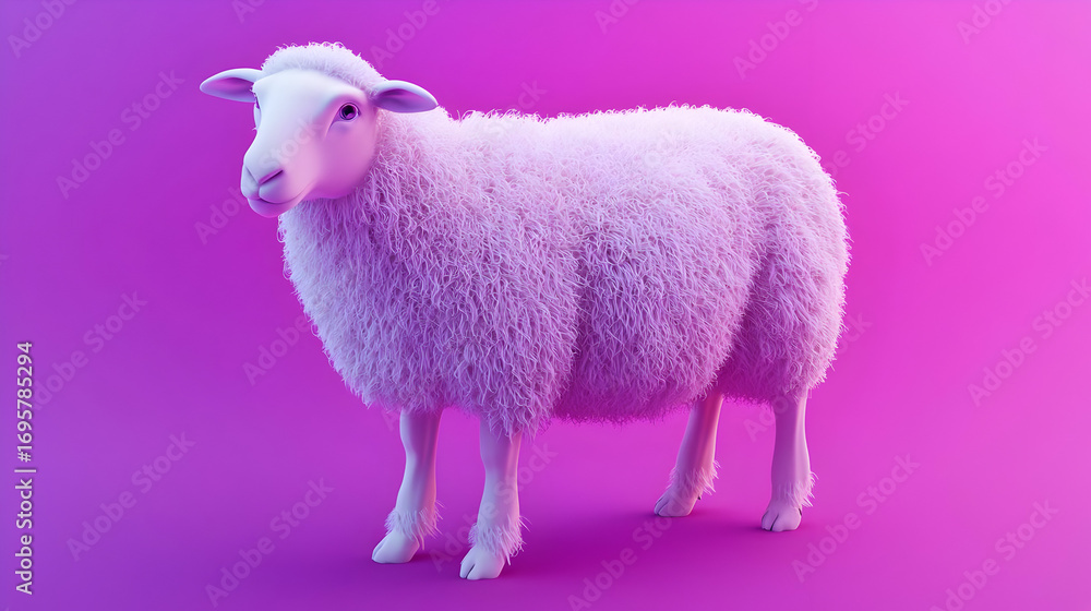 Obraz premium Pink Fluffy Sheep Against Gradient Purple Background