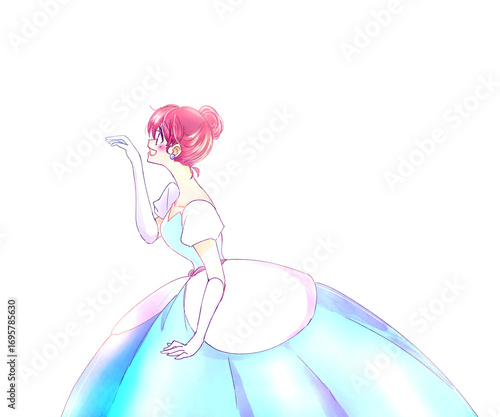 ドレスを着た女性　お姫様　笑顔　手を差し出す