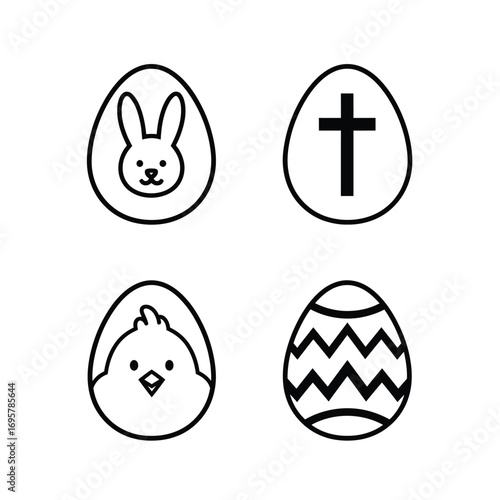 Easter Icons Bunny, Cross, Chick, and Zigzag Egg Designs