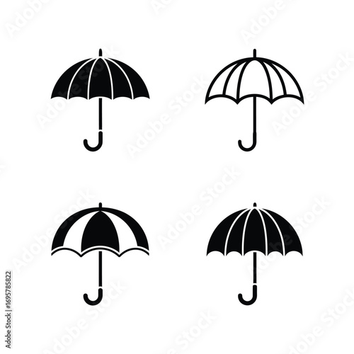 Collection of black umbrella vector icons. A simple set of silhouettes and line art graphics for weather, rain, and protection concepts