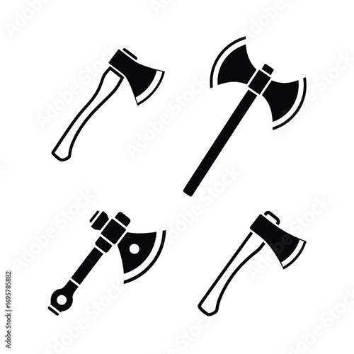 Axe Icons Hatchet, Tomahawk, Double Bit Axe Illustrations