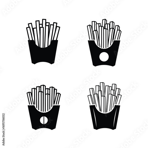 Collection of minimalist potato fries silhouettes. Isolated graphic design elements for restaurant menus and junk food symbols