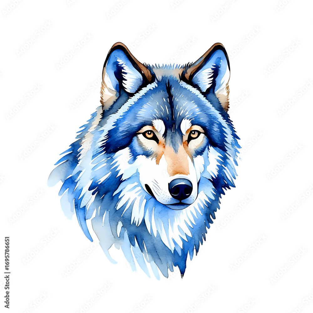 Naklejka premium Blue Wolf Head Illustration on transparent background