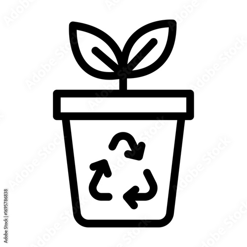 Plant in Recycle Pot Line Icon of Sustainable Living Icon Set