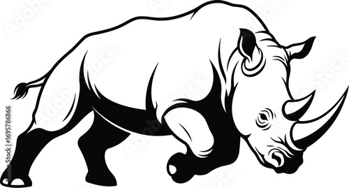 A powerful rhinoceros silhouette charging forward, a symbol of strength, resilience, and beauty of wildlife
